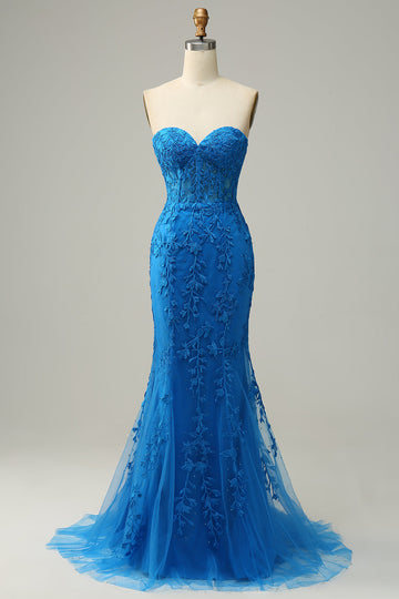 Havfrue kæreste Royal Blue Long Prom Kjole med Criss Cross Back